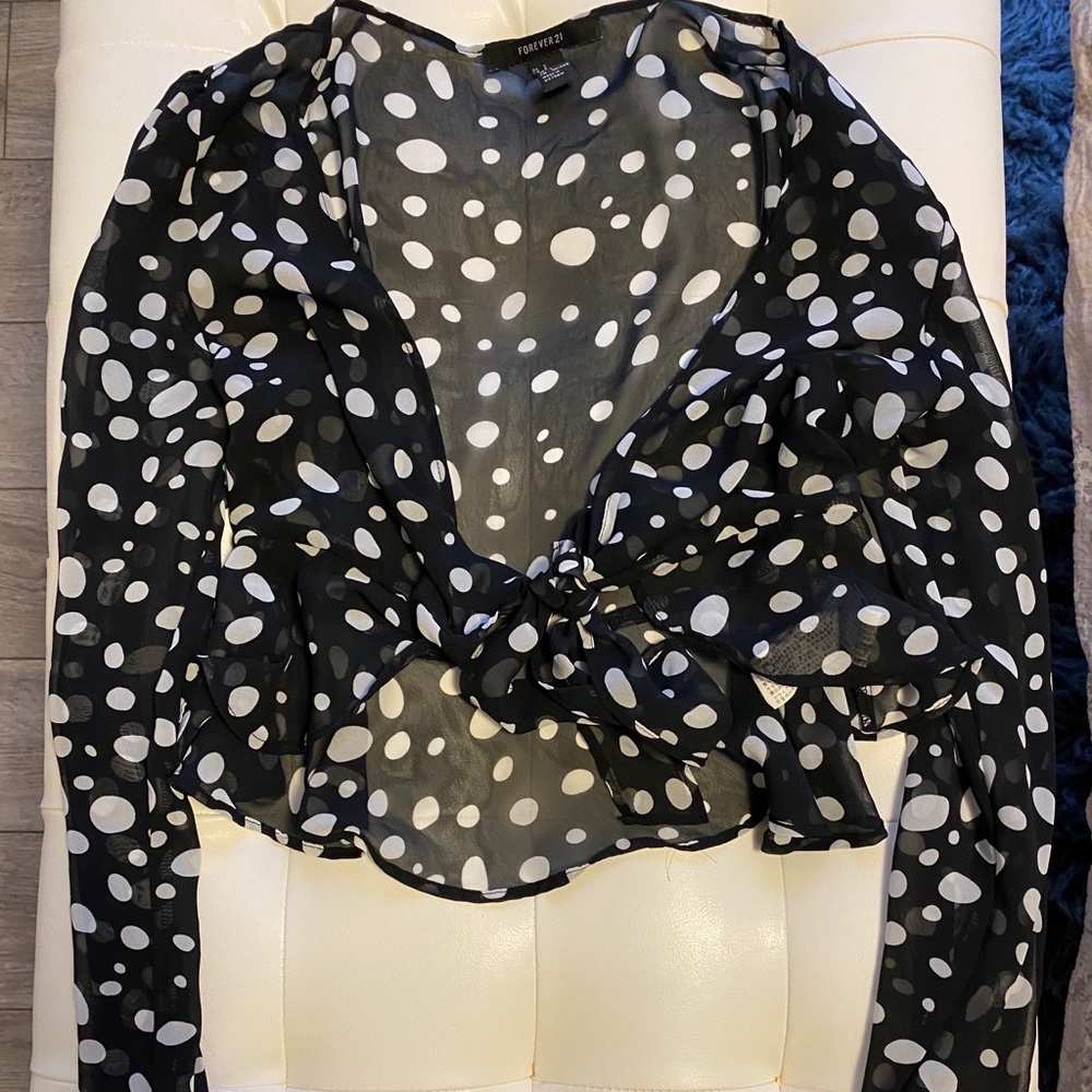 cropped sheer polka dot top